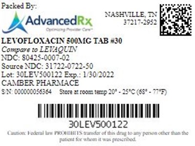 Levofloxacin 500mg Tab Qty 30 Ndc 80425 0007